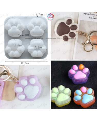 Moule en Silicone Patte de Chat – 4 Cavités – DIY Résine, Savon & Chocolat 🐾