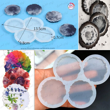 Moule en Silicone Résine 4 Cavités – Formes Rondes & Asymétriques 4,5 cm | DIY Autocollants Téléphone & Porte-Badge 📱