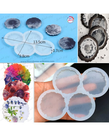 Moule en Silicone Résine 4 Cavités – Formes Rondes & Asymétriques 4,5 cm | DIY Autocollants Téléphone & Porte-Badge 📱