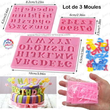 Set de 3 Moules en Silicone Alphabet & Chiffres – Fondant, Chocolat & Décoration de Gâteaux 🔠🎉