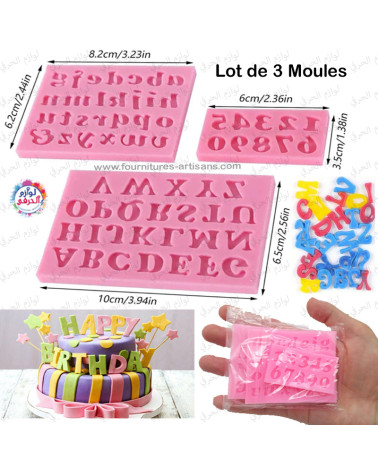 Set de 3 Moules en Silicone Alphabet & Chiffres – Fondant, Chocolat & Décoration de Gâteaux 🔠🎉