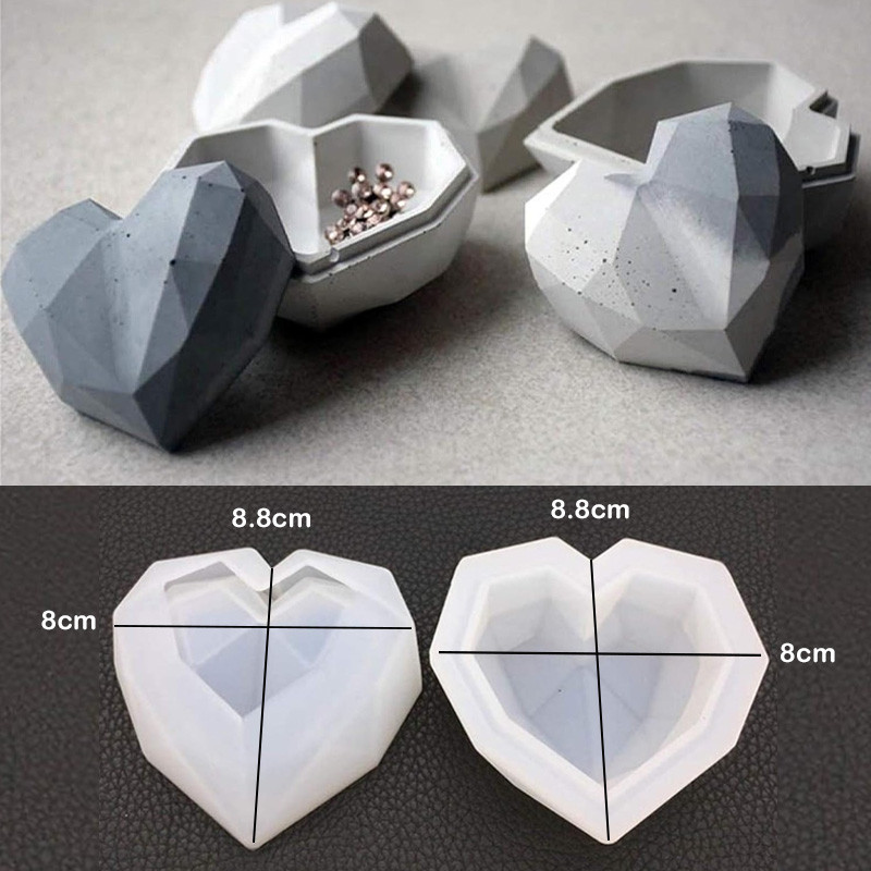 Moule Boîte Cœur Diamant + Couvercle _Résine & Béton –Boîte Bijoux DIY