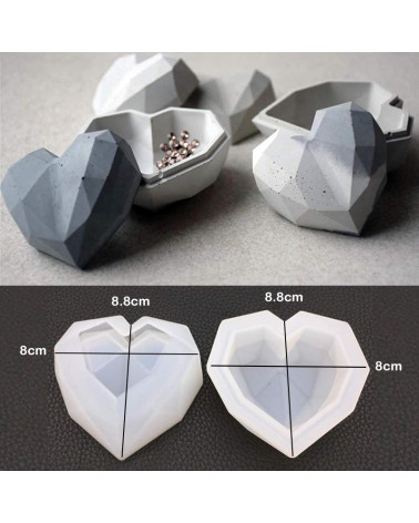 Moule Boîte Cœur Diamant + Couvercle _Résine & Béton –Boîte Bijoux DIY
