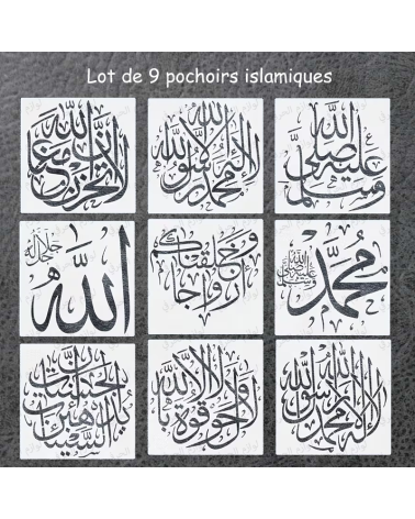 Lot 9 pochoirs de calligraphie islamique