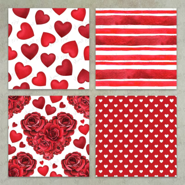 Lot 12 papiers design 3D Motifs floral amour love, art de collage et scrapbooking