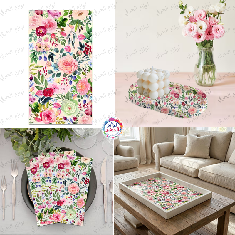 Papier Découpage Floral Rectangulaire – Motif Roses Aquarelle pour Loisirs Créatifs.