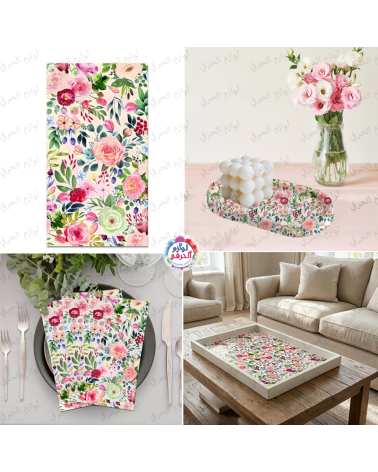 Papier Découpage Floral Rectangulaire – Motif Roses Aquarelle pour Loisirs Créatifs.
