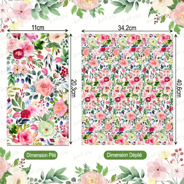 Papier Découpage Floral Rectangulaire – Motif Roses Aquarelle pour Loisirs Créatifs.