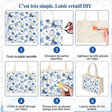 Lot 10 Papiers serviettes Découpage "Motifs Bleu Élégant"
