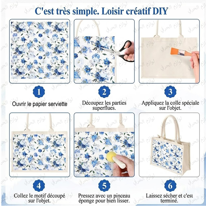 Lot 10 Papiers serviettes Découpage "Motifs Bleu Élégant"