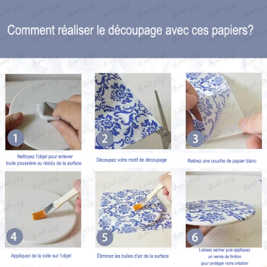Lot 9 Papiers serviettes Découpage "Motifs bleu arabesque"