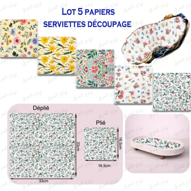 Lot de 5 Papiers Serviettes Découpage– Motifs Printemps