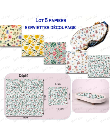 Lot de 5 Papiers Serviettes Découpage– Motifs Printemps