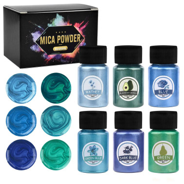 Pigments nacrés mica poudre résine époxy 6 flacons de 10gr dégradation bleu_vert