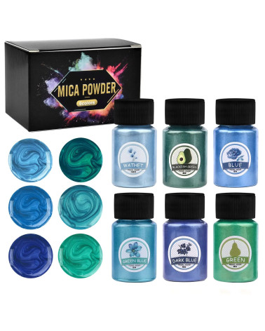 Pigments nacrés mica poudre résine époxy 6 flacons de 10gr dégradation bleu_vert