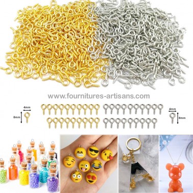 Lot 100 mini vis œillets fabrication bijoux 4x8mm