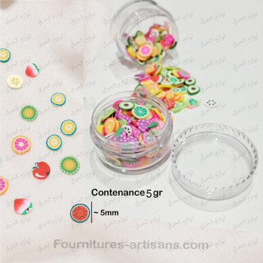 1 boite mini tranches fruits mixtes en argile polymère, 5gr