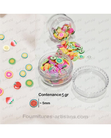 1 boite mini tranches fruits mixtes en argile polymère, 5gr