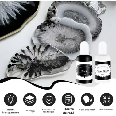 Pigments Résine Époxy Noir & Blanc – 30 ml + 30 ml | Haute Concentration Opaque 🖤🤍✨