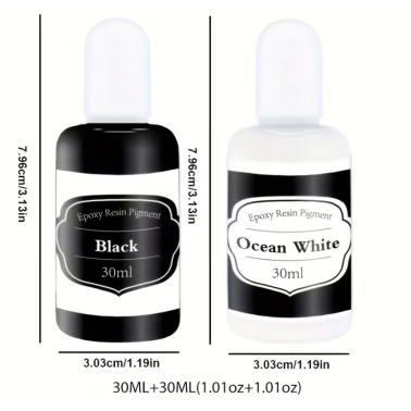 Pigments Résine Époxy Noir & Blanc – 30 ml + 30 ml | Haute Concentration Opaque 🖤🤍✨