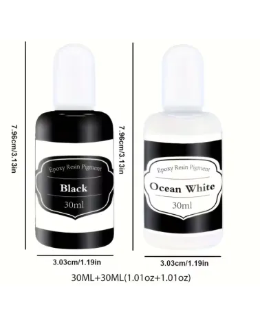 Pigments Résine Époxy Noir & Blanc – 30 ml + 30 ml | Haute Concentration Opaque 🖤🤍✨