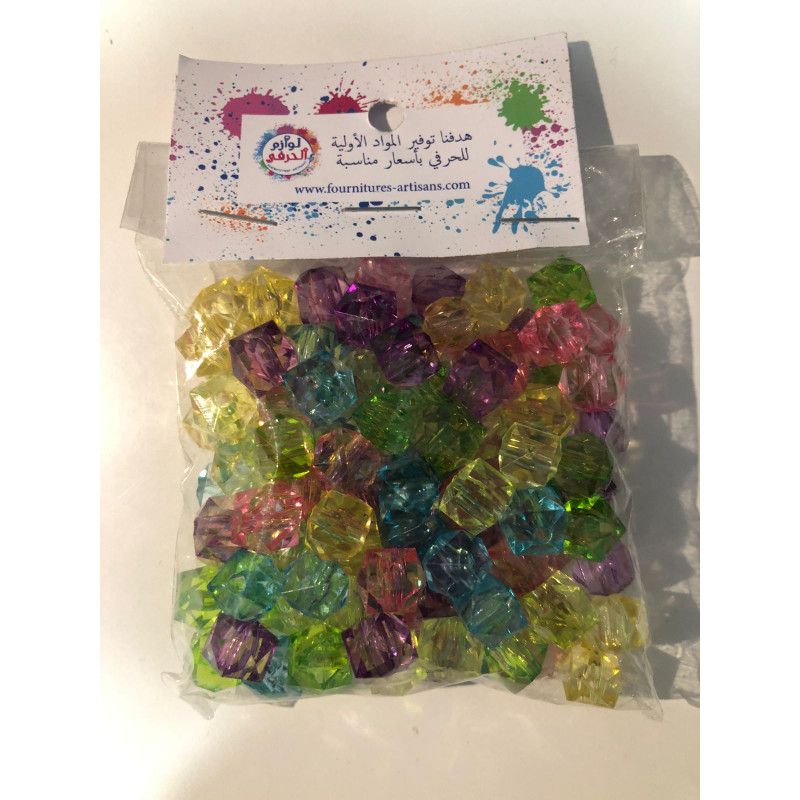 Perle faux cristal multicolores cubiques 10mm 50gr
