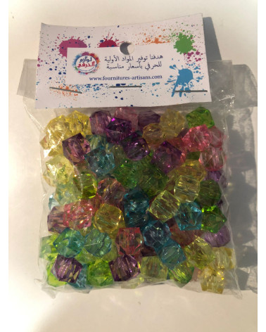 Perle faux cristal multicolores cubiques 10mm 50gr