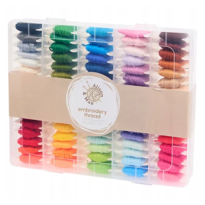 Kit Fils à Broder Multicolores – 80 Couleurs x 8 m avec boite de Rangement