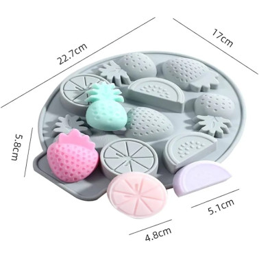 Moule en Silicone Fruits 3D – Ananas, Fraise, Orange & Citron (9 Cavités) 🍍