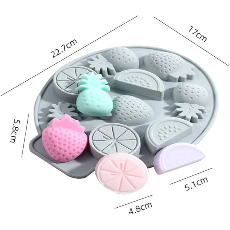 Moule en Silicone Fruits 3D – Ananas, Fraise, Orange & Citron (9 Cavités) 🍍