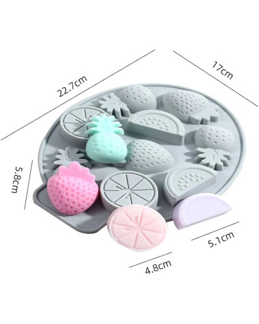 Moule en Silicone Fruits 3D – Ananas, Fraise, Orange & Citron (9 Cavités) 🍍