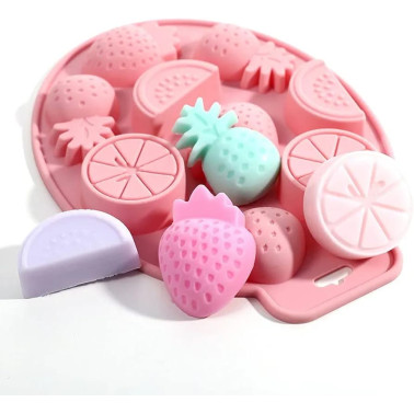 Moule en Silicone Fruits 3D – Ananas, Fraise, Orange & Citron (9 Cavités) 🍍