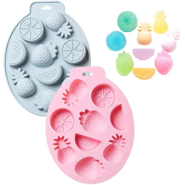 Moule en Silicone Fruits 3D – Ananas, Fraise, Orange & Citron (9 Cavités) 🍍