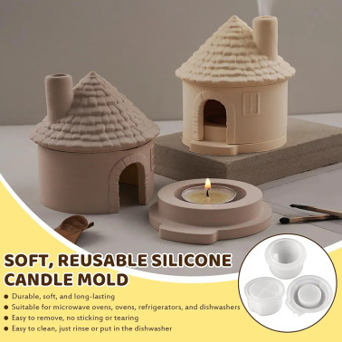 Moule en Silicone Maison Bougeoir 3D – Résine, Plâtre & Bougie🏠
