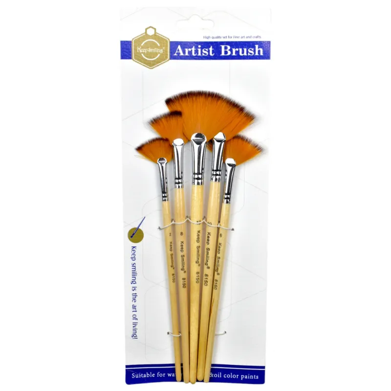 Set de 5 Pinceaux Éventail Keep Smiling pour Peinture Acrylique, Aquarelle & Huile ✨
