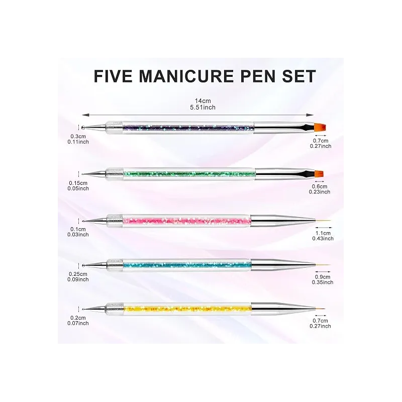 Set de 5 Pinceaux Nail Art Double Extrémité Wosyoodo pour Manucure & Décoration Ongles ✨