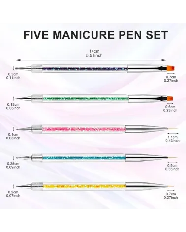 Set de 5 Pinceaux Nail Art Double Extrémité Wosyoodo pour Manucure & Décoration Ongles ✨