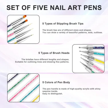 Set de 5 Pinceaux Nail Art Double Extrémité Wosyoodo pour Manucure & Décoration Ongles ✨