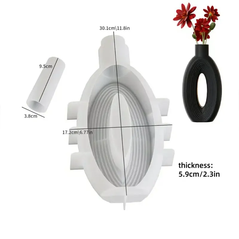 Moule silicone vase ovale rayures