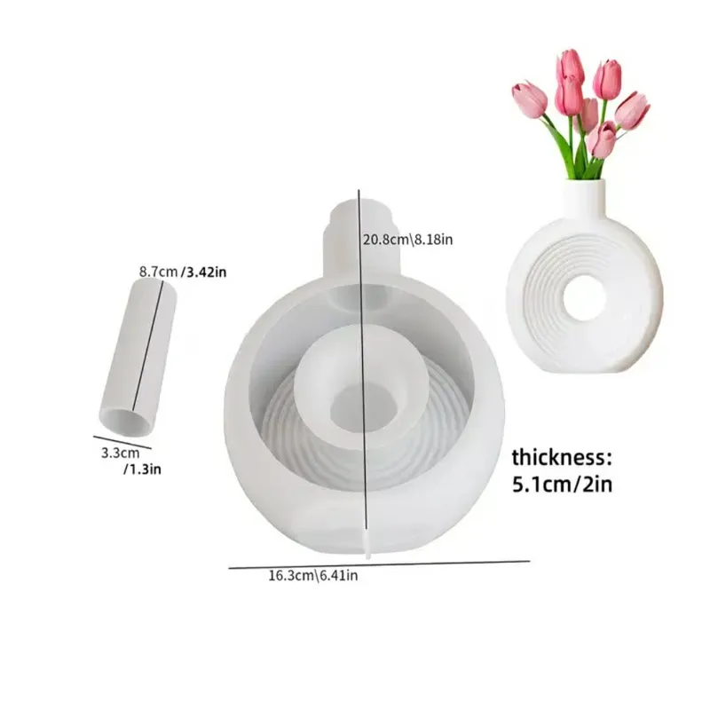 Moule silicone vase rond rayures