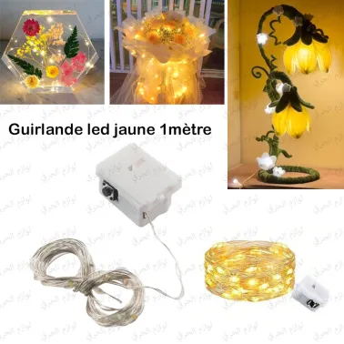 Guirlande lumière jaune fil led cuivre à pile 1m
