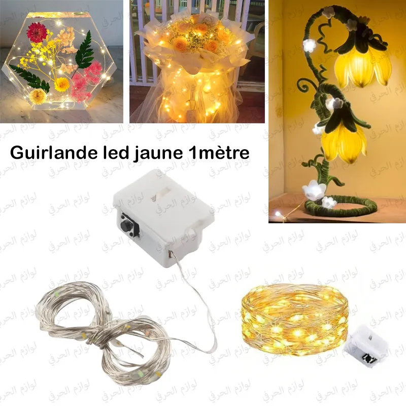 Guirlande lumière jaune fil led cuivre à pile 1m
