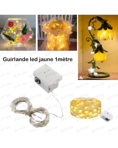 Guirlande lumière jaune fil led cuivre à pile 1m