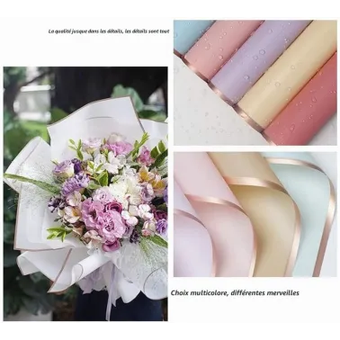 Lot de 2 Papiers d'Emballage Imperméables pour Bouquets de Fleurs avec Contour à Bande Dorée – 58 x 58 cm