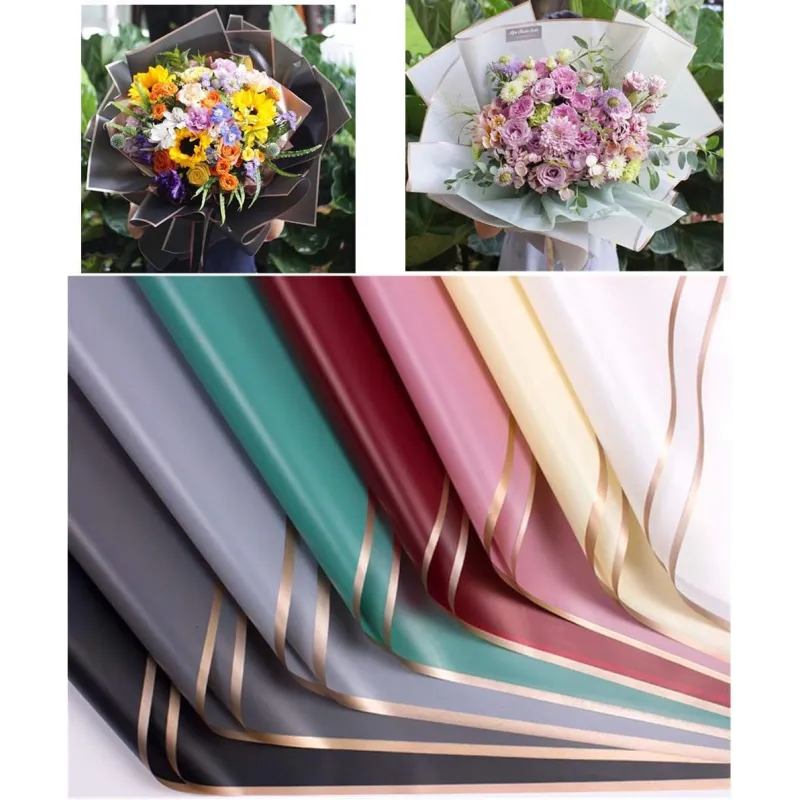 Lot de 2 Papiers d'Emballage Imperméables pour Bouquets de Fleurs avec Contour à Bande Dorée – 58 x 58 cm
