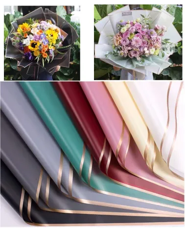 Lot de 2 Papiers d'Emballage Imperméables pour Bouquets de Fleurs avec Contour à Bande Dorée – 58 x 58 cm