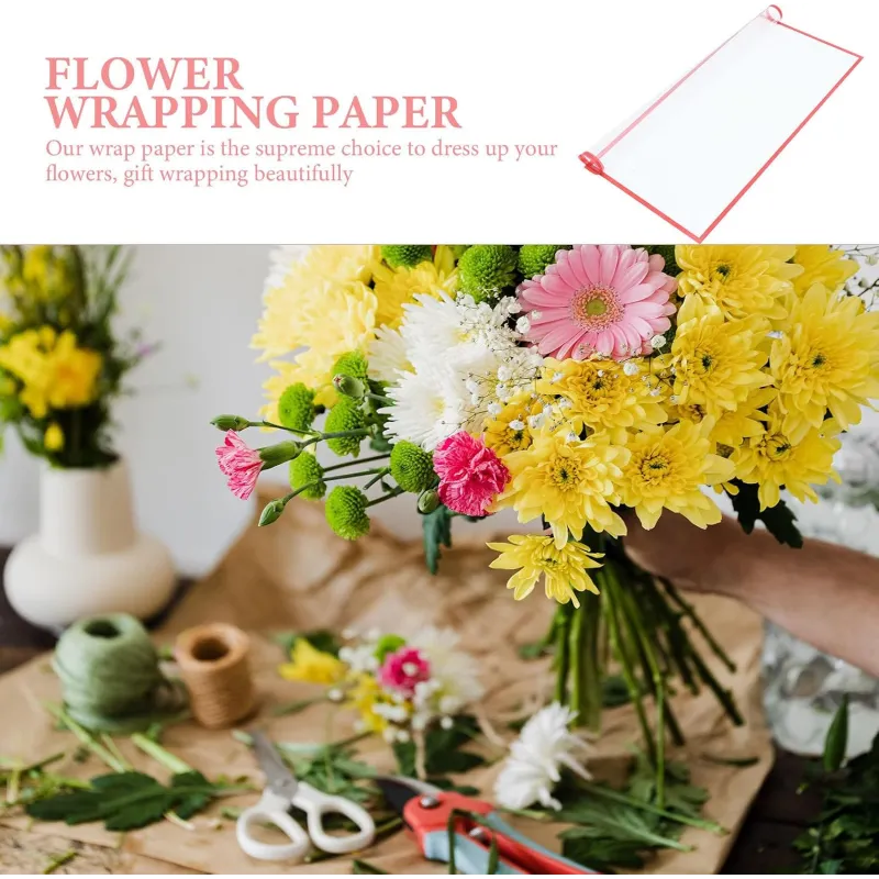 Lot de 2 Feuilles de Papier d'Emballage BOPP Imperméable pour Bouquets de Fleurs – Bordure à Bande Rouge – 58 x 58 cm