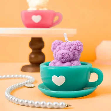 Set de 2  Moules silicone pour tasse à café et soucoupe avec motif  forme de cœur