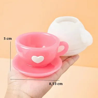 Set de 2  Moules silicone pour tasse à café et soucoupe avec motif  forme de cœur