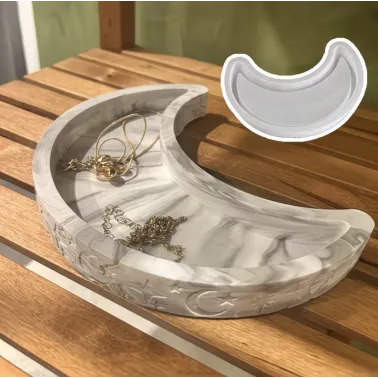 Titre : Moule silicone lune plateau organisateur forme lune avec bordures décorée